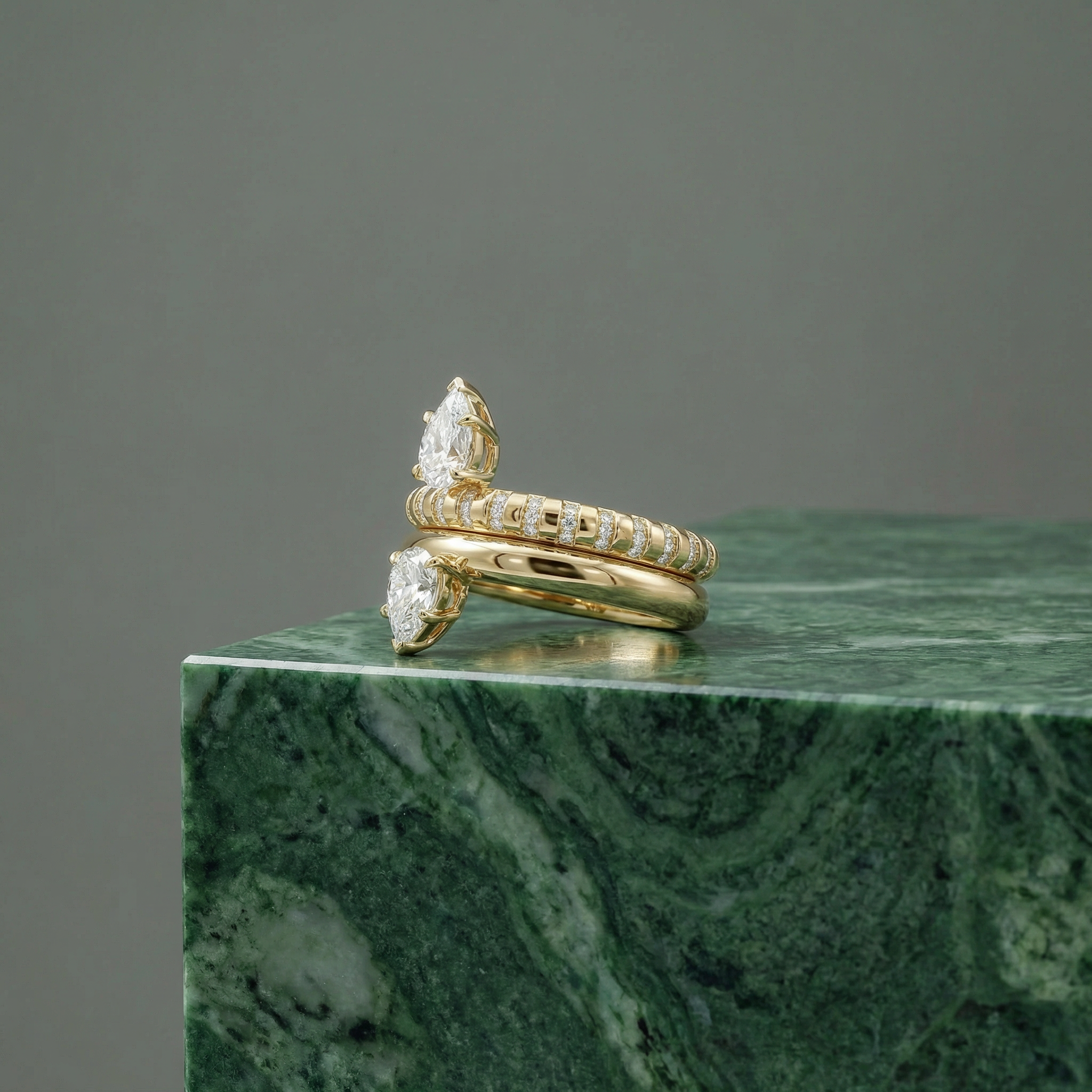 The Twin Flame Ring - Lined Diamonds Edition