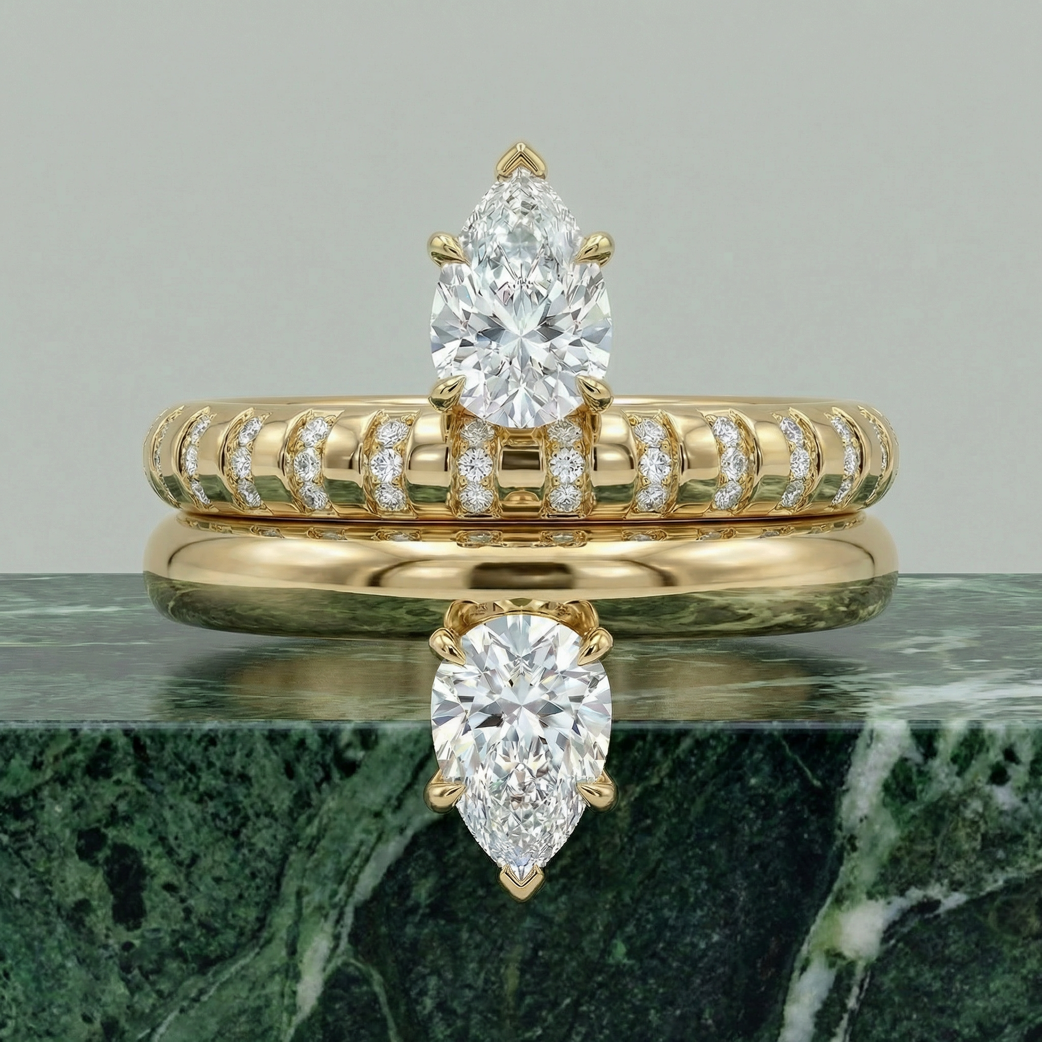 The Twin Flame Ring - Lined Diamonds Edition
